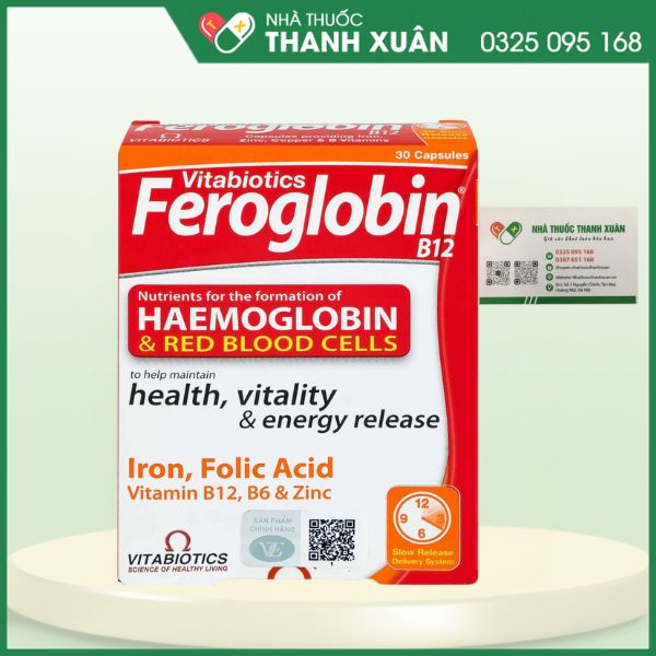 Vitabiotics Feroglobin B12 bổ sắt, acid folic và vitamin.